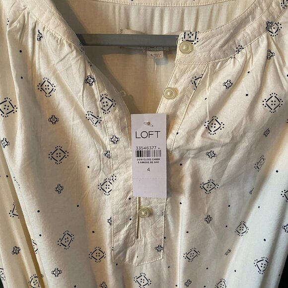 LOFT Geo Puff Sleeve Midi Dress-NWT - Picture 4 of 5